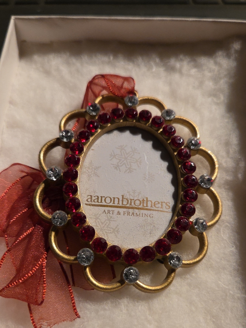 Aaron Brothers Gold-Tone Holiday Ornament with Red and Clear Gems